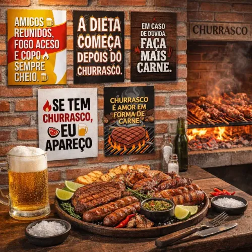 Kit Decoração Churrasqueira Gourmet 5 Placas Decorativas 15x21cm