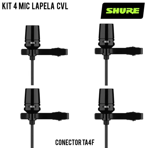 Kit com 4 Microfones de Lapela Shure CVL - Condensador Cardioide