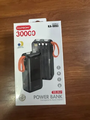 SUPER power bank 30.000 mah 22,5w original kapbom 2 lanternas cabos usb,mini usb,type c,li