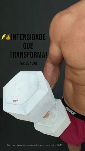Halteres em concreto 10kg (10+10) sextavados com pegada tubular em pvc Peso Maromba Raiz