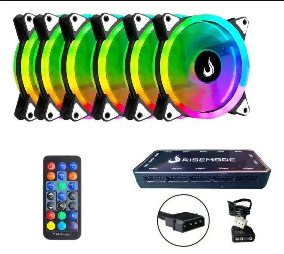 Kit 6 Fan Ventoinha Cooler Rise Mode Argb Energy C/ Controle