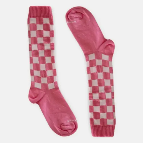 cantarola meia 3/4 quadriculada rosa