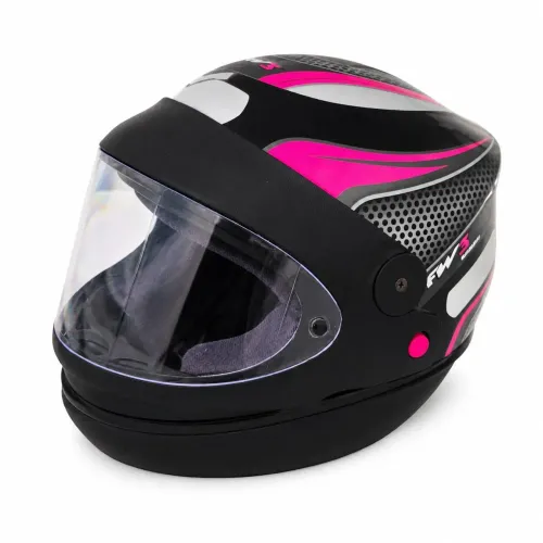 Capacete Fechado Automático Ad Preto Rosa Com Narigueira Fw3