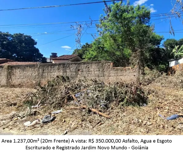 Leia a descrição: Area 1.237,00m² (Asfalto, Agua e Esgoto) Jardim Novo Mundo