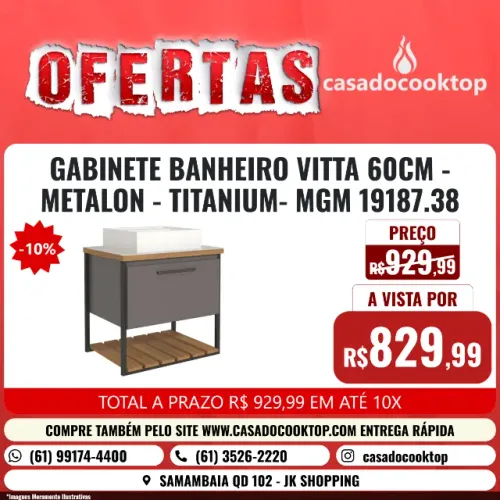 GABINETE BANHEIRO VITTA 60CM - METALON - TITANIUM- MGM 19187.38