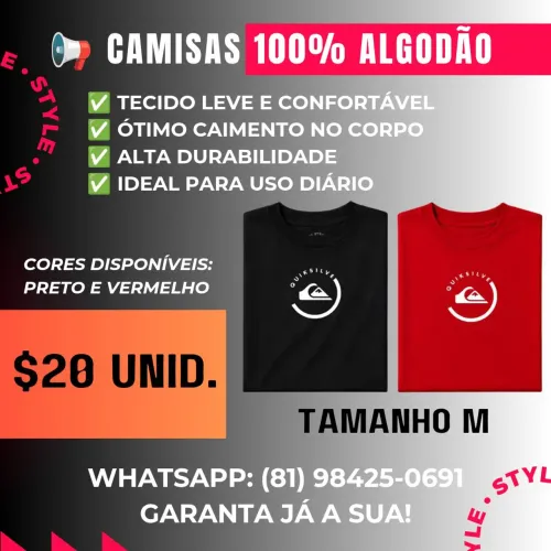 Camisa 100% algodão $20