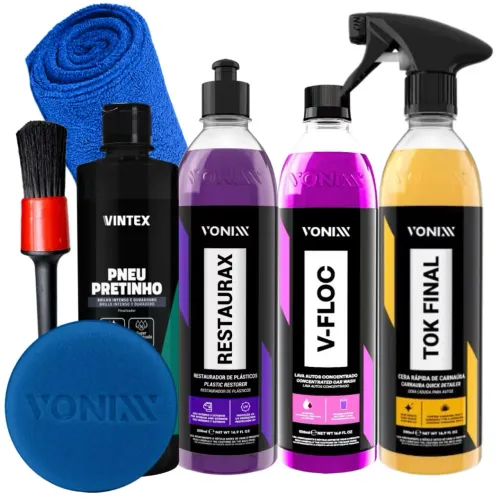 Kit Shampoo V-Floc Cera Tok Final Pneu Pretinho Restaurax Vonixx