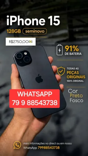 IPHONE 15 PRETO - TODO ORIGINAL - CONSERVADO