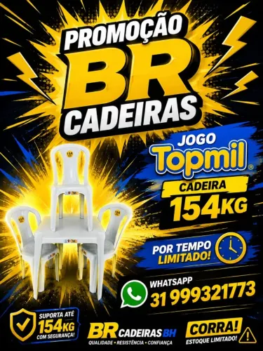 Jogo Completo Mesa e 04 Cadeiras de Plástico.