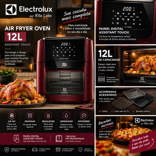 Air Fryer Oven Eletrolux Vermelha 12L