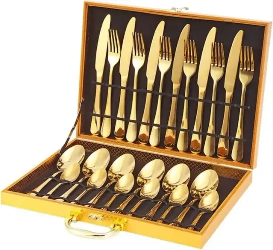 Faqueiro Dourado Luxo 24 Peças com Maleta Premium - Novo