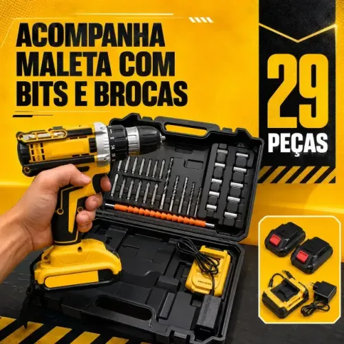 Parafusadeira Furadeira a Bateria 48V Com 2 Baterias e Kit de Acessórios Profissi