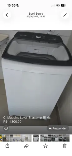 Vendo 01 Máquina Lavar Brastemp 15 kg, 110v.