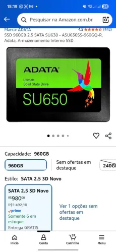 SSD 960GB ADATA NOVO LACRADO