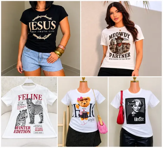 Kit Revendedor -  T Shirts Femininas Estampadas Moda Blogueira Revenda
