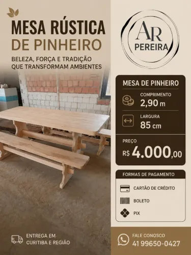 Mesa rústica de pinheiro
