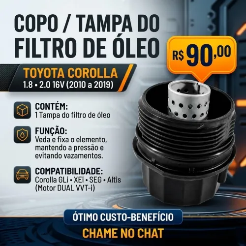 Copo Tampa Filtro Óleo Toyota Corolla 2.0 16v 2010 a 2019