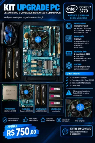 Processador I7 3770 + Placa Mãe Gigabyte + Duas memórias Kllirse 2x8 Totalizando 16g ddr3