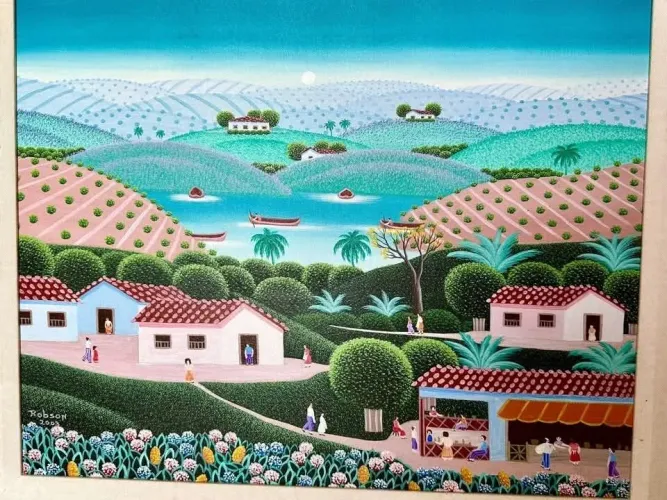 Pintura original do famoso artista brasileiro Robson Farías Barro arte popular <br>60x80