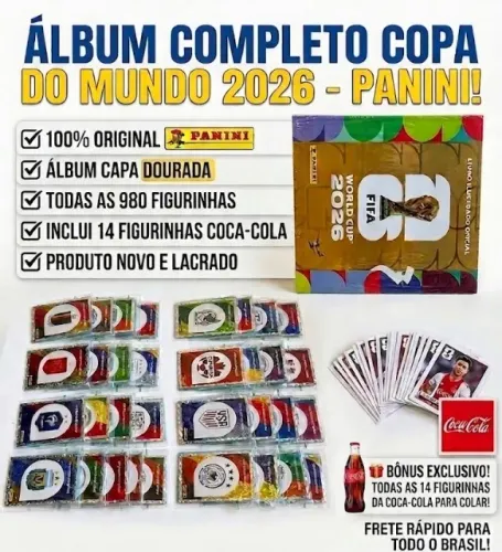 Álbum Copa do mundo 2026 dourado completo com figurinhas para colar