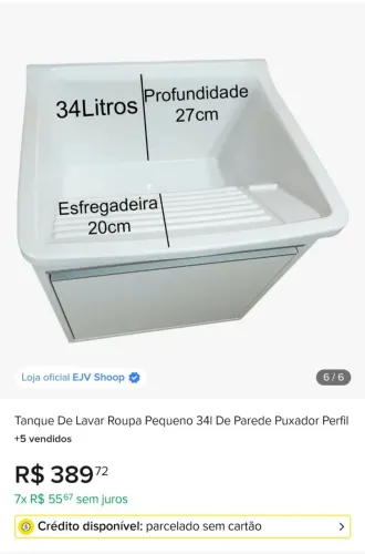 Tanque de lavar roupas 34l de parede