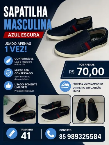 Sapatilha social masculina azul escuro