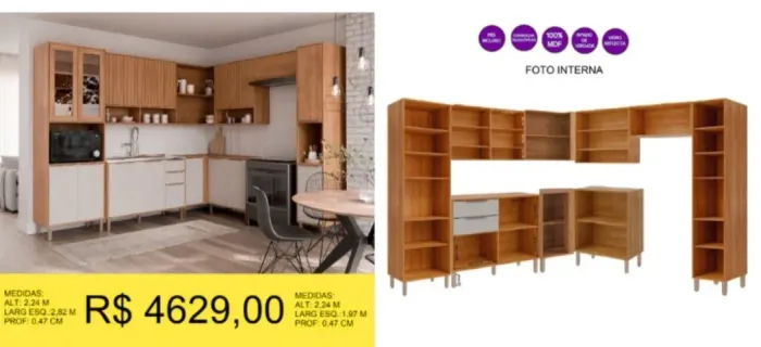 ARMARIO DE PAREDE 100% MDF EM L 