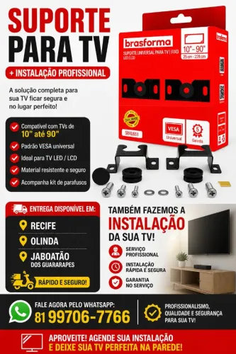 SUPORTE PARA TV DE 10" A 90"  +  INSTALAÇÃO PROFISSIONAL 