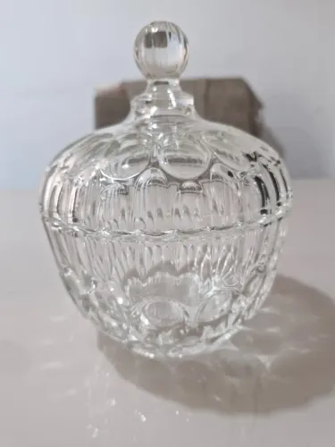 Bomboniere / Baleiro de Vidro Trabalhado com Tampa - Estilo Retrô 