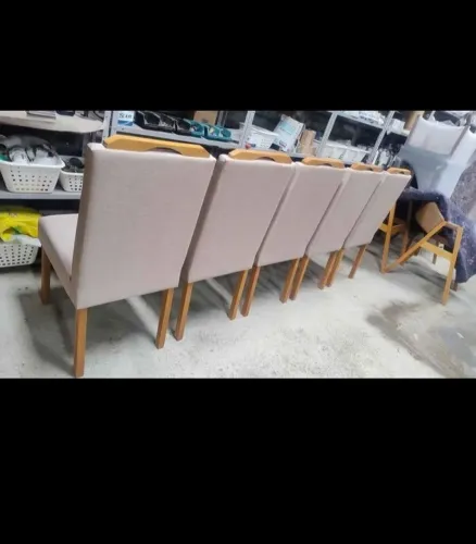 Cadeiras estofadas mesa jantar novas linho madeira eucalipto