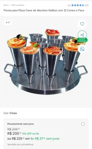 Forma para pizza cone alumínio com 12 unidades