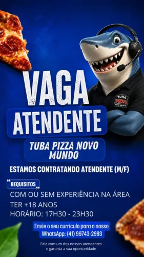 Vaga Atendente Tuba Pizza Novo Mundo