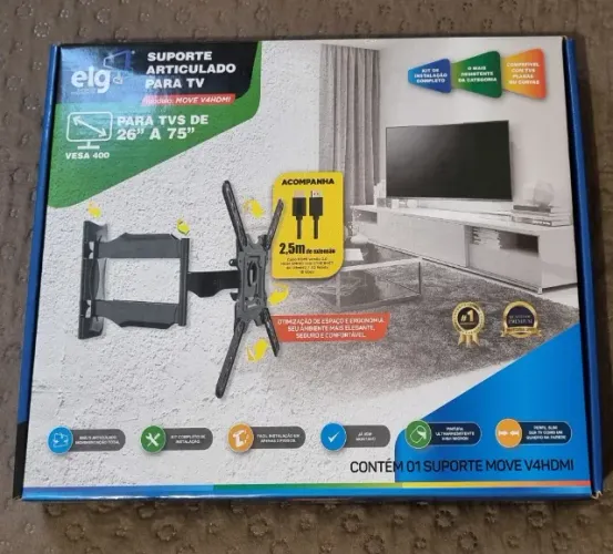 ELG MOVEV4HDMI - Suporte Multiarticulado de Parede Para Tvs Led, LCD, Plasma - 26" a 75"