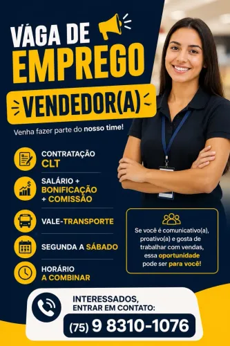 VAGA PARA ATENDENTE/VENDEDOR 