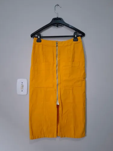 Saia midi jeans amarela 