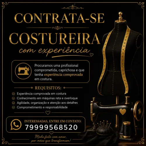 Contrata-se Costureira com experiência. (Com urgência)