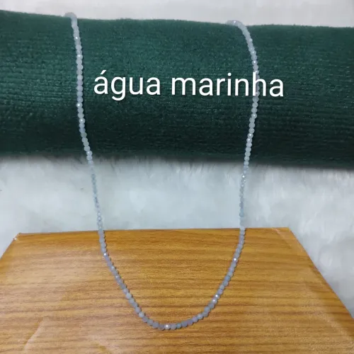 choker água marinha 2mm facetada natural 