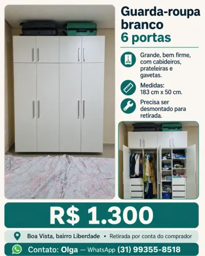 Guarda-roupa de Casal 4 (6 )Portas - 100% MDF (em ótimo estado)