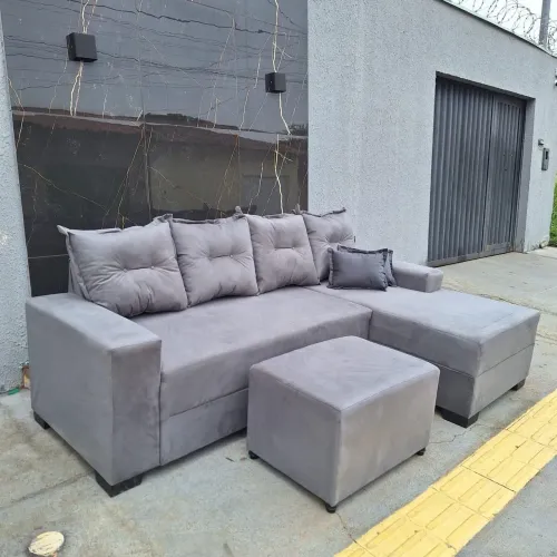 Sofá de Canto com Chaise Novo, Com Puff de Brinde e Entrega Grátis