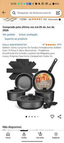 Jogo de Panelas Bakkenmaster 17 Peças - Cerâmica Granito / Cabos Removíveis (NOVO)