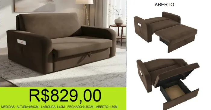 sofá - cama - baú - com braços - compre e retire hoje mesmo