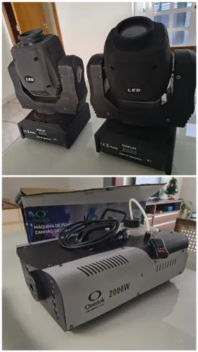Máquina de fumaça 2000w com controle + Par de Moving Head 60w