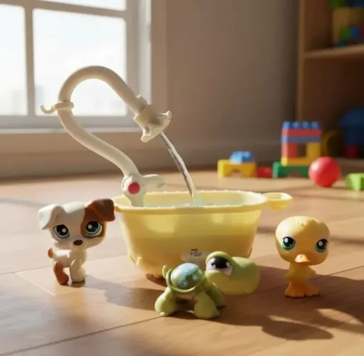 Littlest Pet Shop Squeaky Clean Pets - Banheira com Animais Cachorro, Tartaruga e Patinho