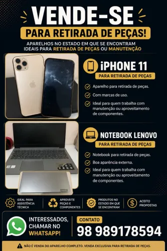 iPhone 11 pro max e notebook Lenovo para retirada de peças 