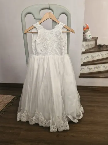 Vestido Infantil Branco de Festa em Renda Tam 5 anos - Daminha