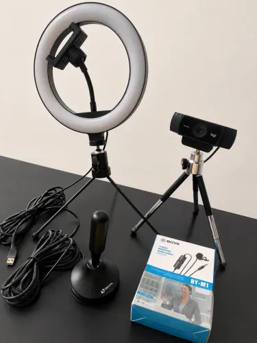 Kit para gravação - Webcam Logitech 1080p + Ring Light + Boya