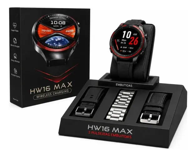 Smartwatch Relógio Inteligente Hw16 Max + 3 Pulseiras