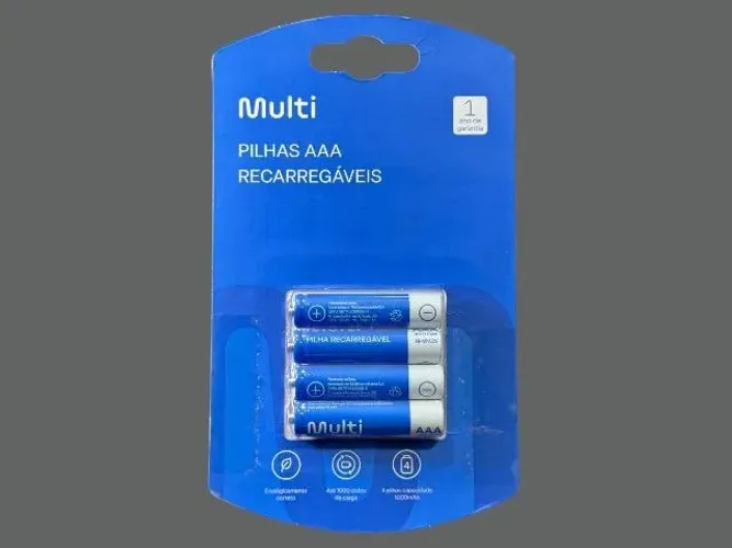 Kit 4 Pilhas Recarregáveis AAA Multi 1000mAh - Alta Durabilidade