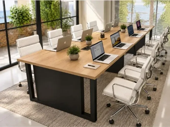 Mesa de Reunião Corporativa Alto Padrão, Com Tomadas. L360cm x P100cm xA74cm
