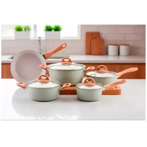 Jogo de Panelas Brinox Ceramic Life Pistache 5 Peças Antiaderente Cerâmico Alumínio Tampas